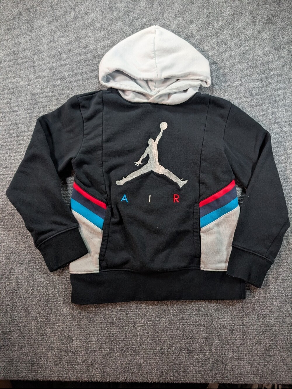 Jordan Kids Black Hoodie Colorful Stripes Jumpman Logo Size Medium Basketball